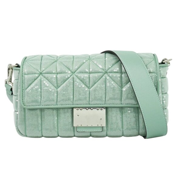 FENDI Baguette Sequins 2way Shoulder Handbag Mint-Green Silver - Picture 1 of 10